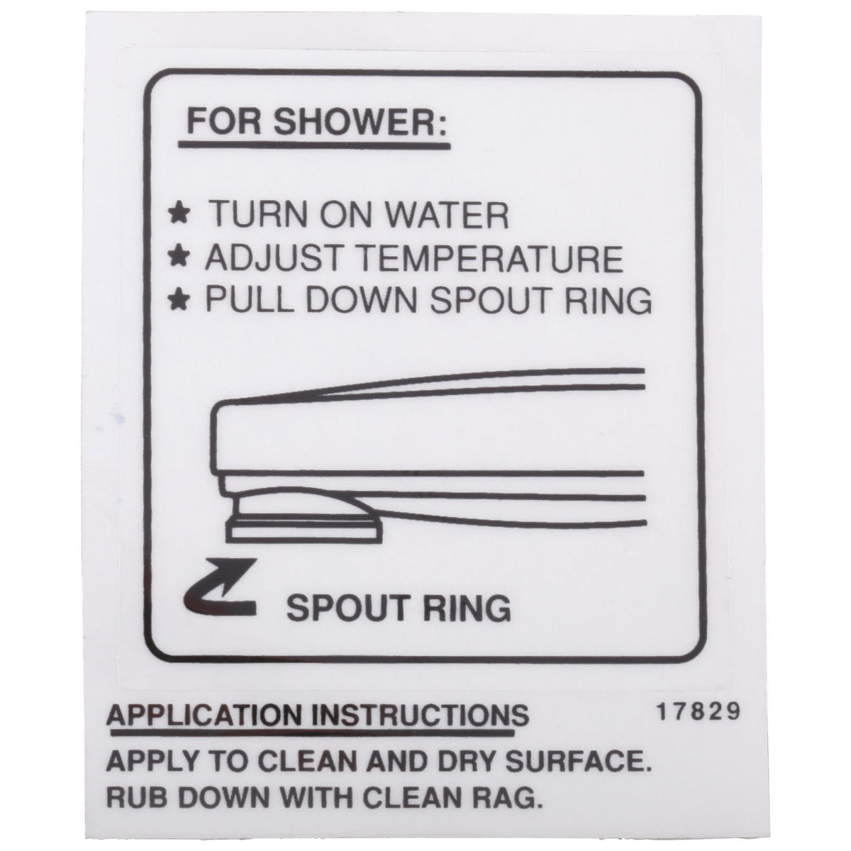 DELTA® RP17829 Tub Spout Wall Decal, For Use With Pull Down Diverter, Domestic