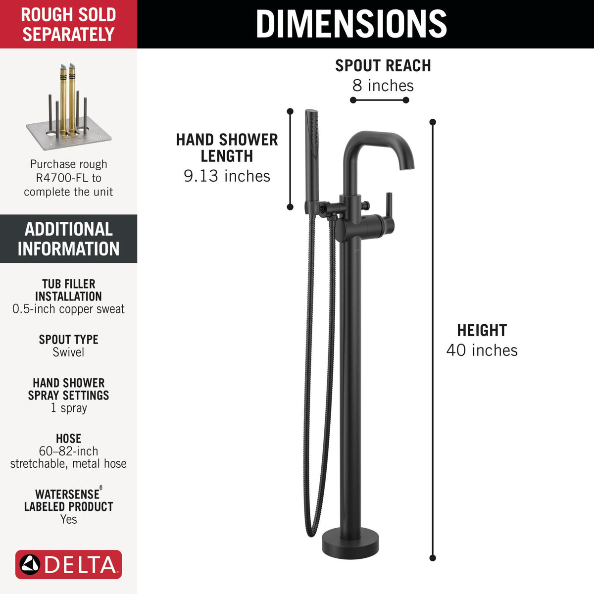 Trinsic - Floor Mount Tub Filler - Matte Black