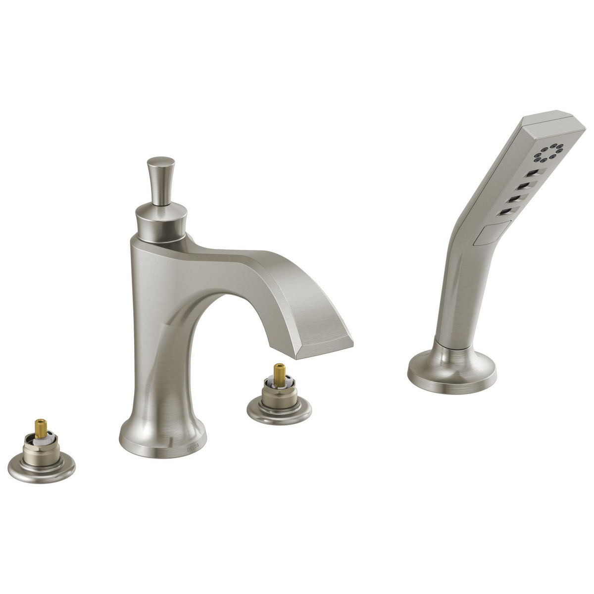DELTA® Dorval™ Roman Tub With Diverter, Commercial/Residential, 18 gpm Flow Rate, 8 to 16 in Center, Function: Traditional