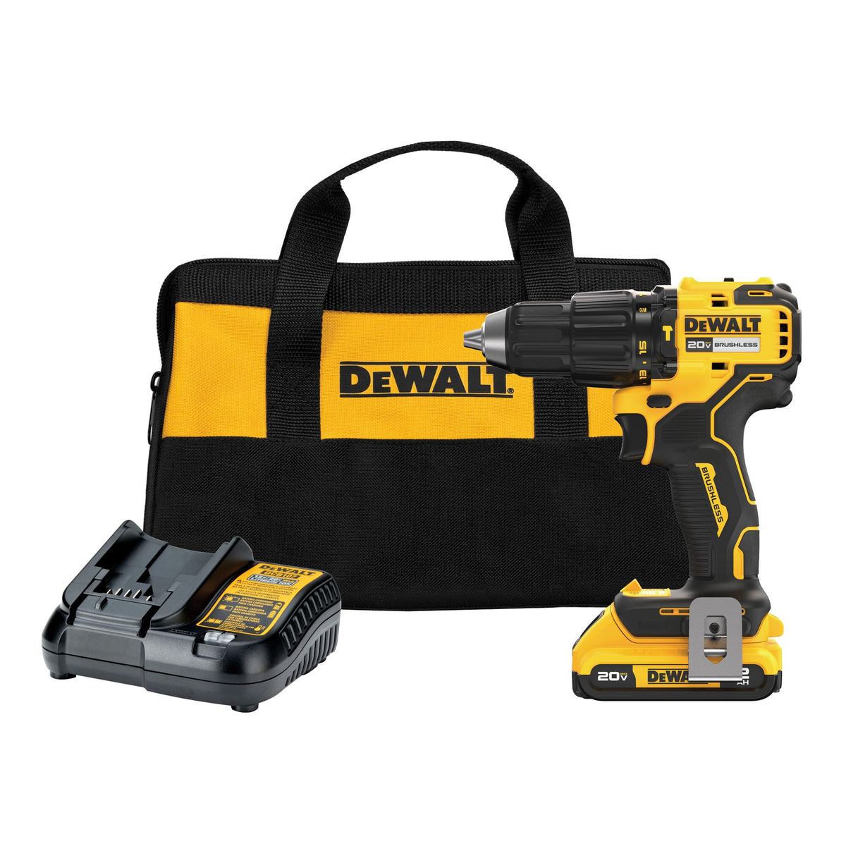 DeWALT® DCD798D1 Brushless Cordless Hammer Drill, 1/2 in Chuck Keyless Chuck, 20 V, 0-450/0-1650 rpm No-Load