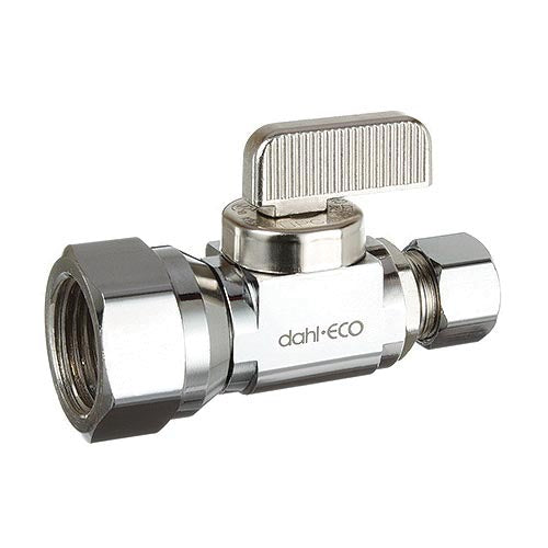 dahl dahal-Eco™ mini-ball™ 511-53-31 Straight Supply Stop, 1/2 x 3/8 in Nominal, FNPT x Compression End Style, 250 psi Pressure, Brass Body, Polished Chrome, Domestic