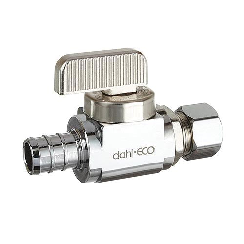 dahl dahal-Eco™ mini-ball™ 511-PX3-31 Straight Supply Stop, 1/2 x 3/8 in Nominal, PEX x Compression End Style, 250 psi Pressure, Brass Body, Polished Chrome, Domestic