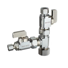 dahl dahal-Eco™ UNIVERSAL TEES™ E33-5000 Straight Dual Shut-Off Valve, 5/8 x 3/8 x 1/4 in Nominal, Compression End Style, Brass Body, Polished Chrome, Domestic