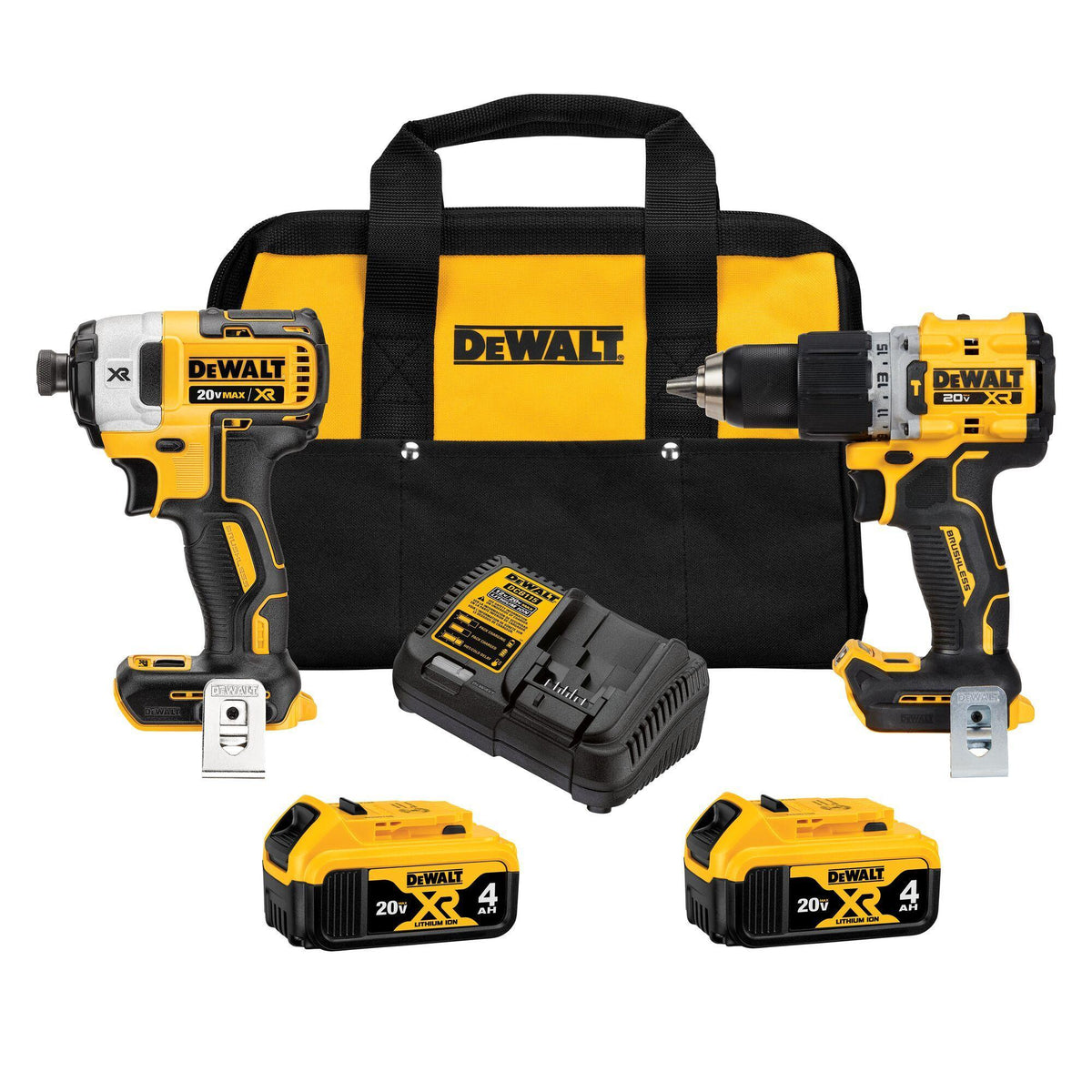 DeWALT® XR® DCK249M2 Brushless Combo Kit, Tools: Cordless Hammer Drill, Cordless Impact Driver, 20 V, 2 Ah Li-Ion Battery