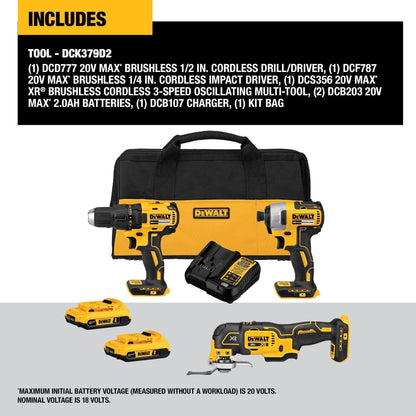Brushless Cordless Combination Kit - 20 V DC - 7 Pieces