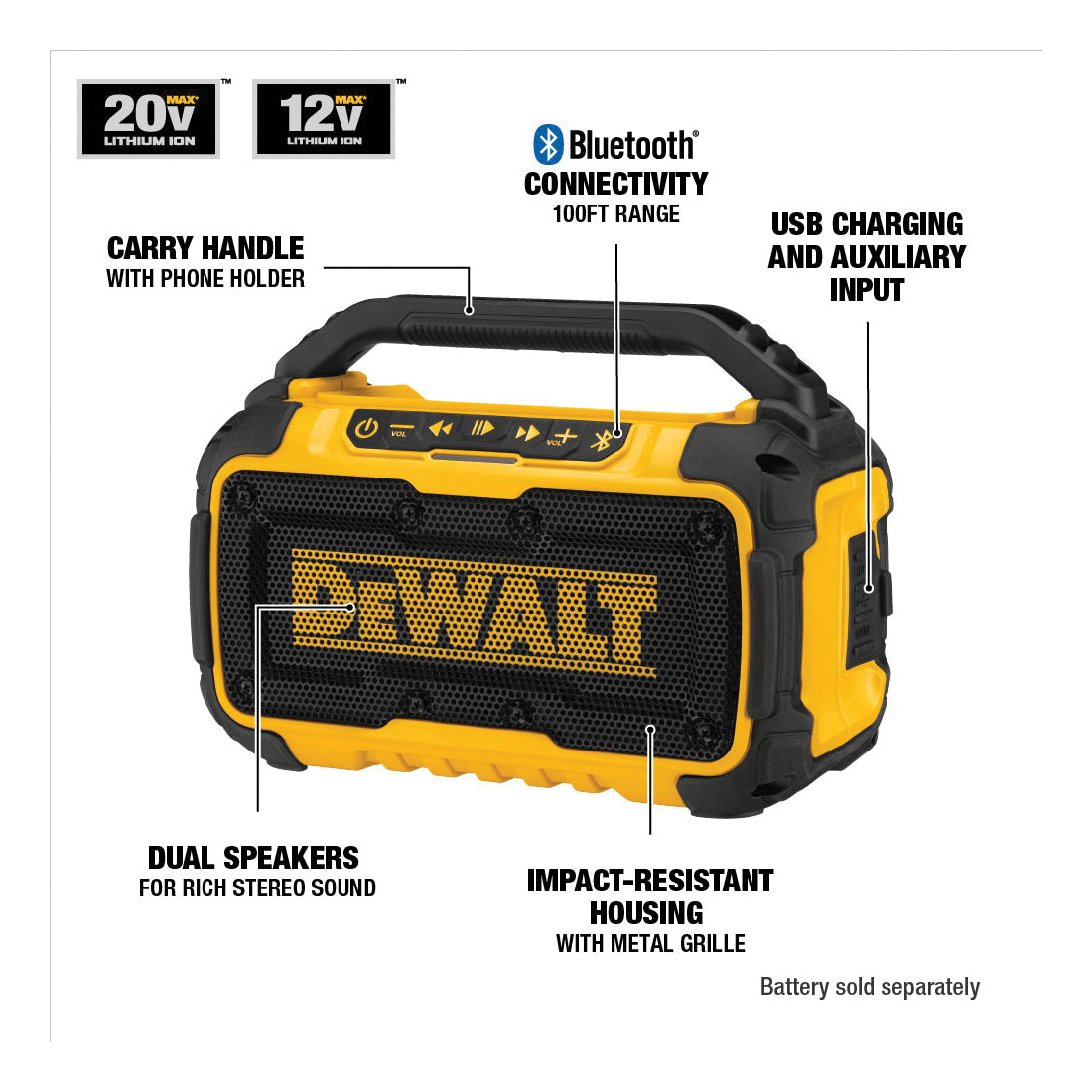 Corded/Cordless Jobsite Bluetooth Speaker Kit - 12 V AC