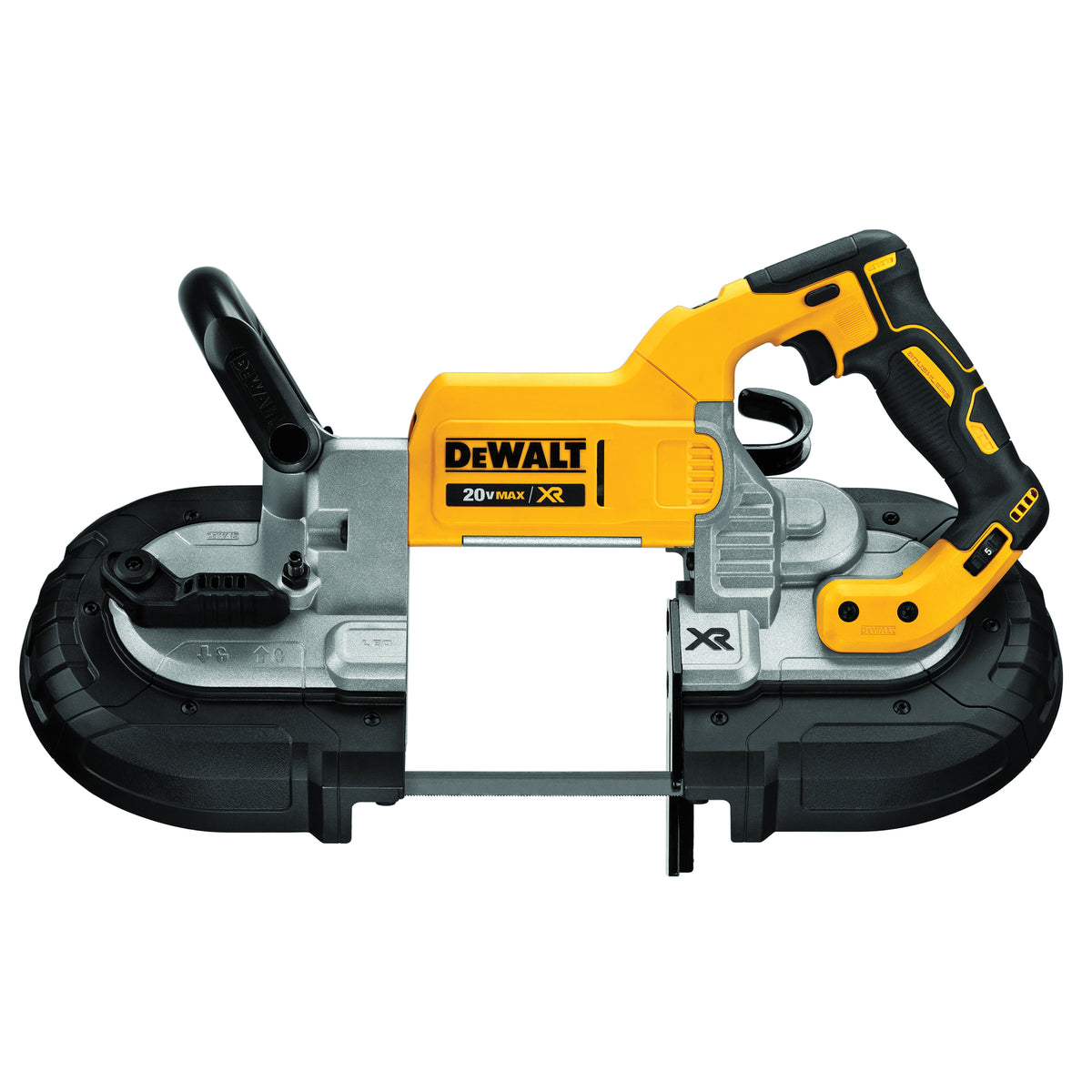 DeWALT® 20V MAX* DCS374B XR™ Brushless Deep Cut Portable Cordless Band Saw, 5 x 4-3/4 in Cutting, 44-7/8 in L Blade, 20 V DC, 5 Ah Li-Ion Battery