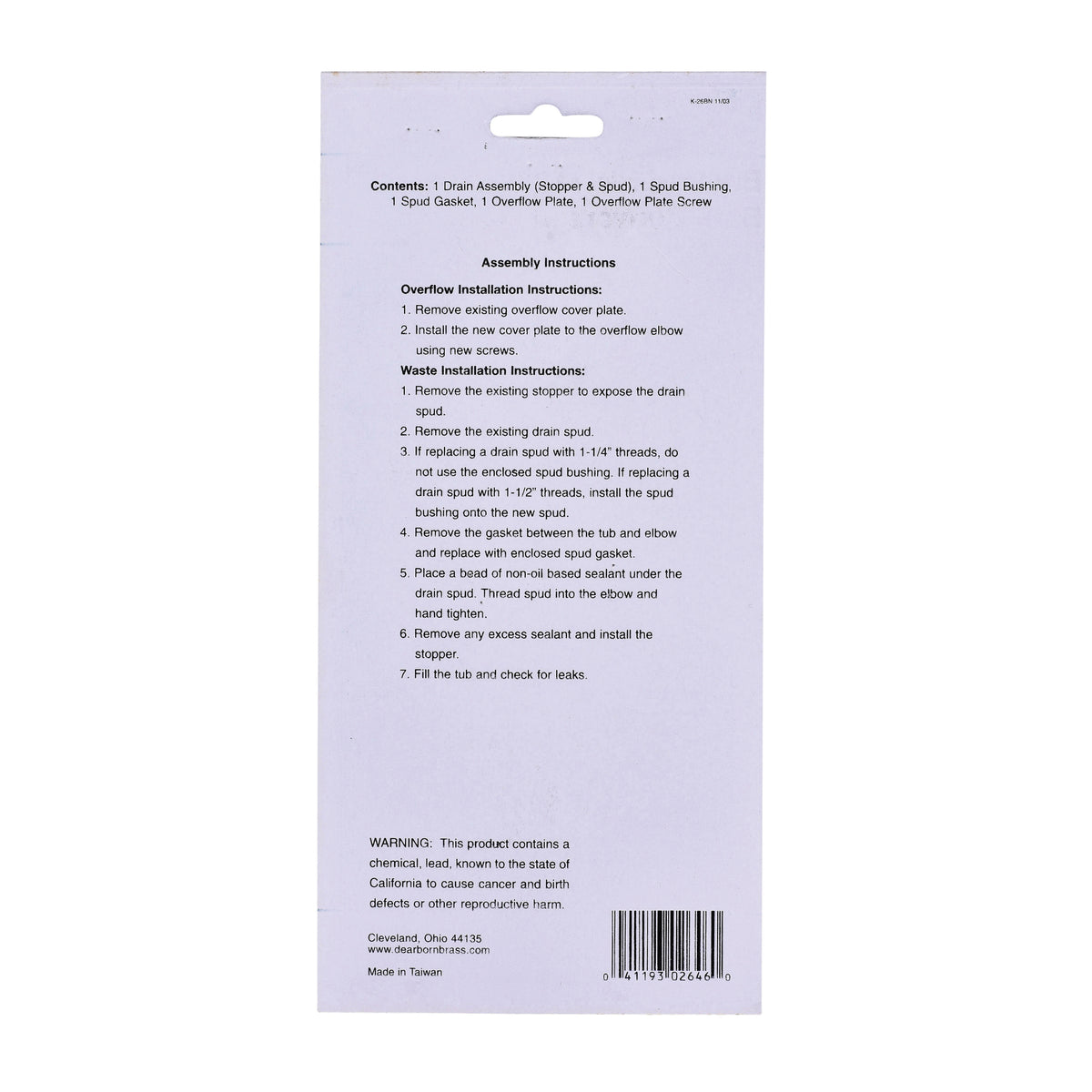 Bath Waste Conversion Kit - K26BN