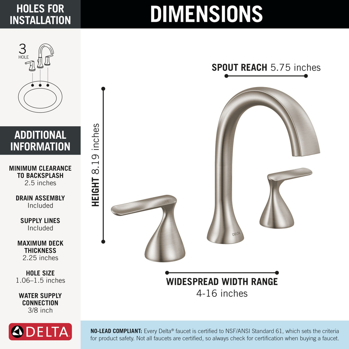 Bonacci - Widespread Bathroom Faucet - 3/8"
