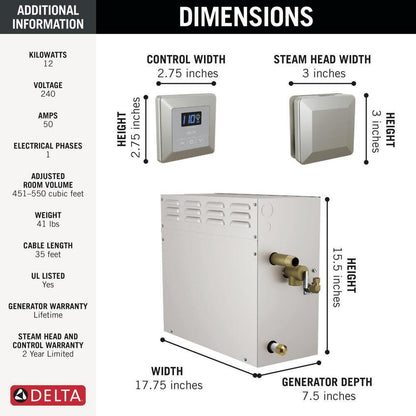 Square Steam Generator - Stainless Stee - 240 V