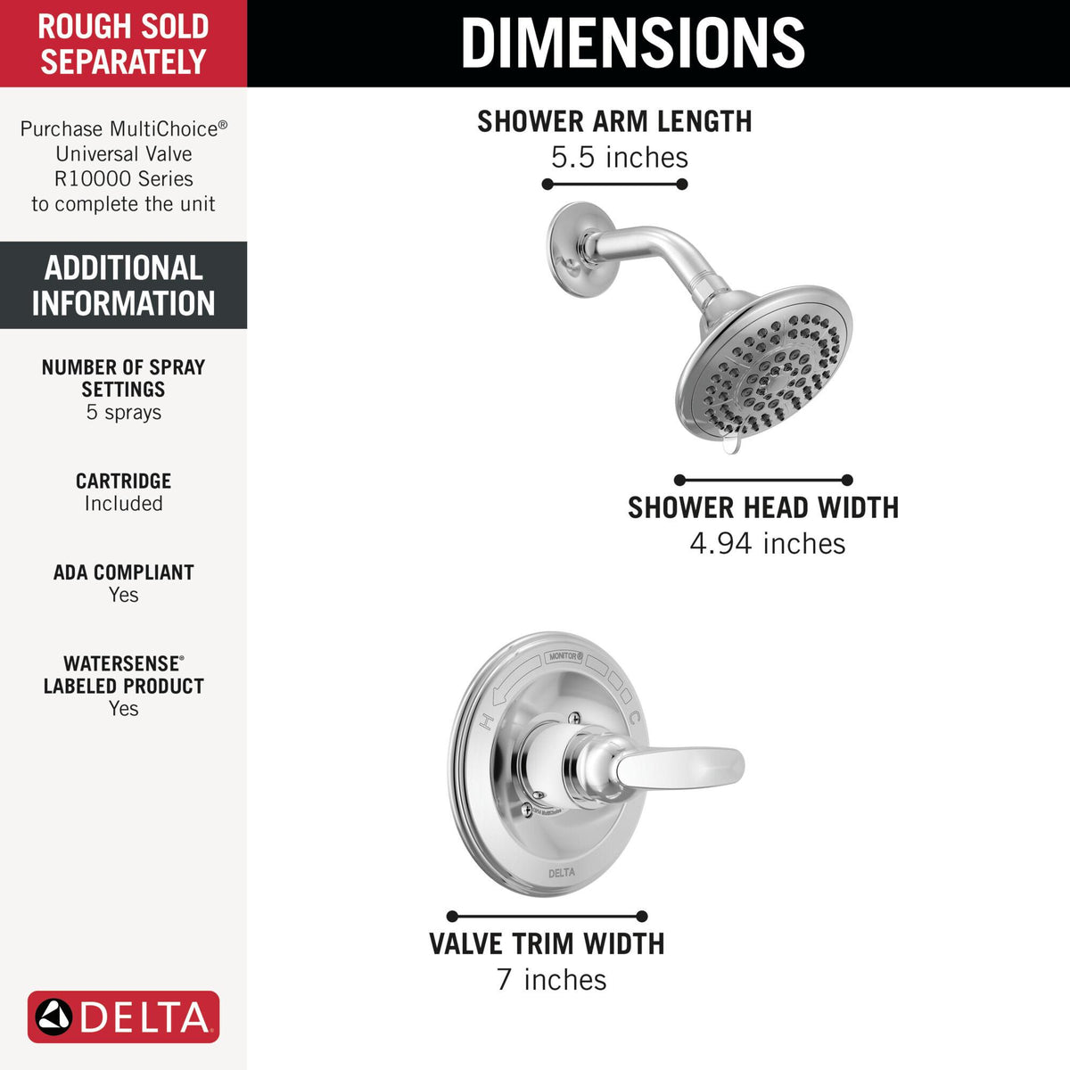 Foundations - 13 Series Shower Faucet Trim - 1.75 GPM