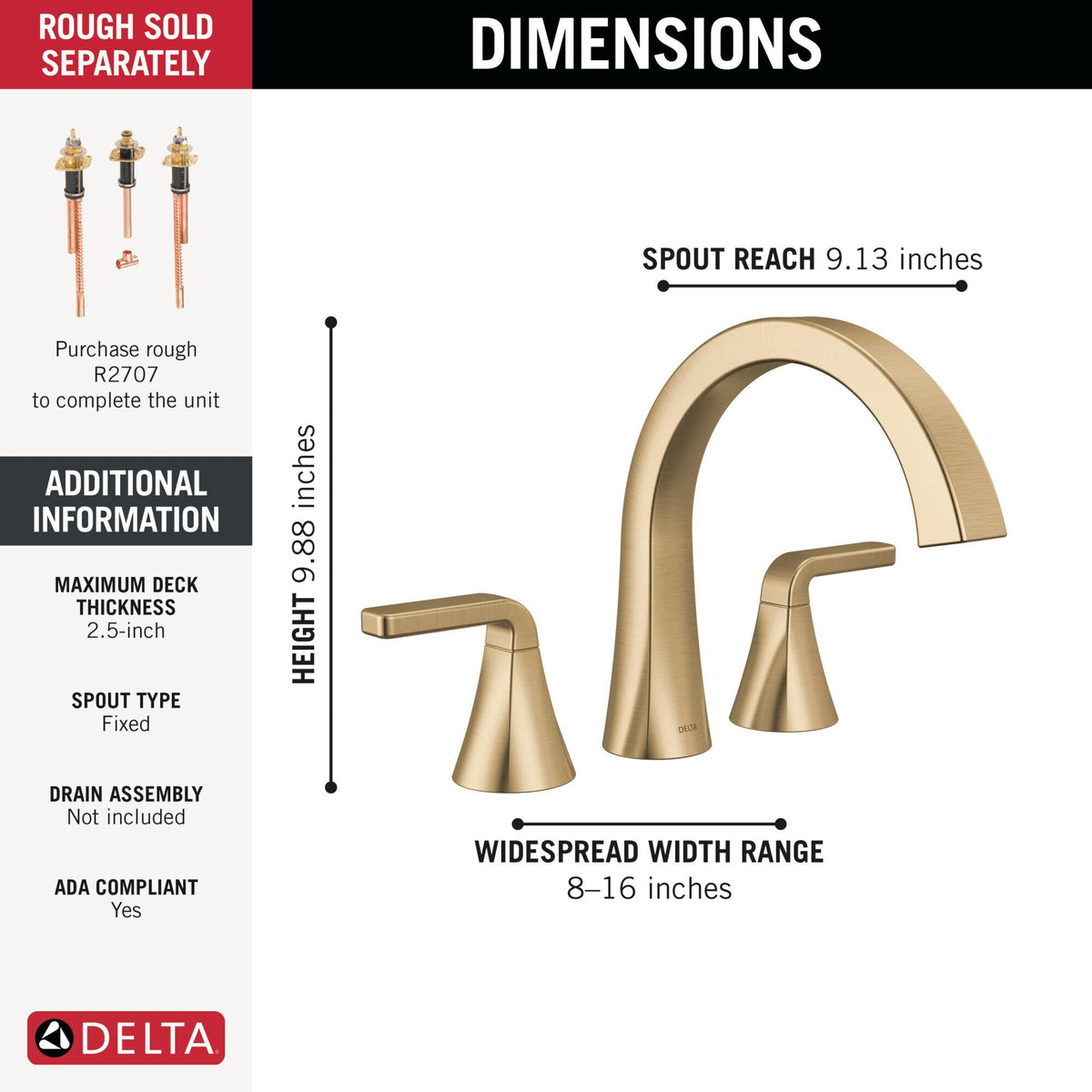Lineax - Horizontal Roman Tub Trim - Deck Mount - 1.75 GPM