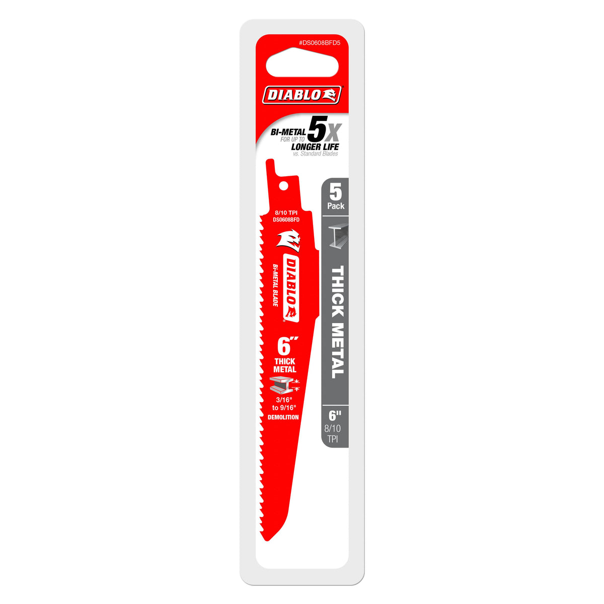 Bi-Metal Reciprocating Saw Blade - 6" L - 8/10 TPI