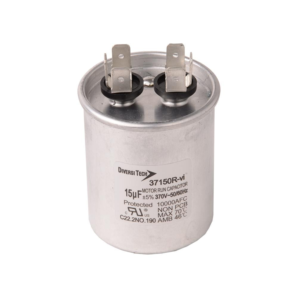Diversitech 37150R Single Motor Run Capacitor, 15 uF, 370 V AC, Round