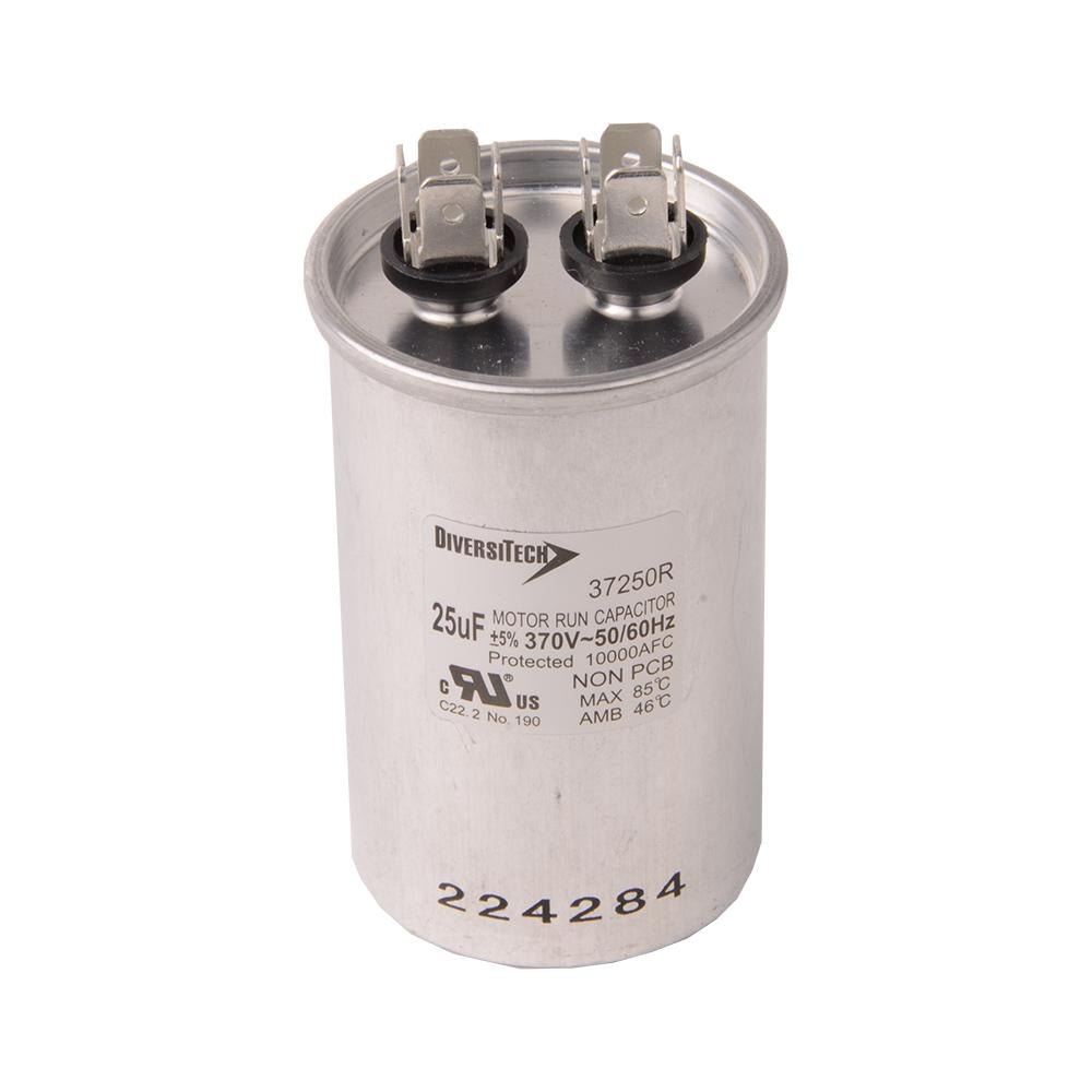 Diversitech 37250R Single Motor Run Capacitor, 25 uF, 370 V AC, Round