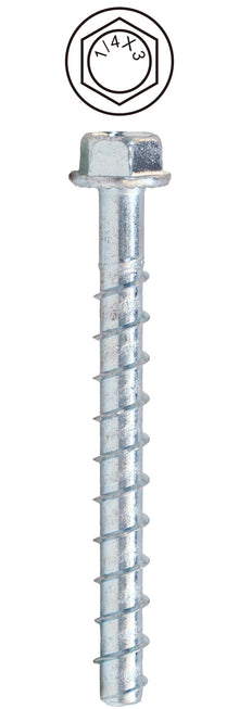 Dottie® CSB14300 Concrete Screw Bolt, Case Hardened Low Carbon Steel, Zinc Plated
