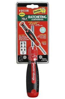 Dottie® Megapro D131R 13-in-1 Ratcheting Screwdriver, 1/4 in, #4 to 6, #0, 1, #2, #3, #1, #2, #10, #15, #20, #25 Phillips®/Slotted/Square/Torx® Point, Steel Shank, Nylon Handle
