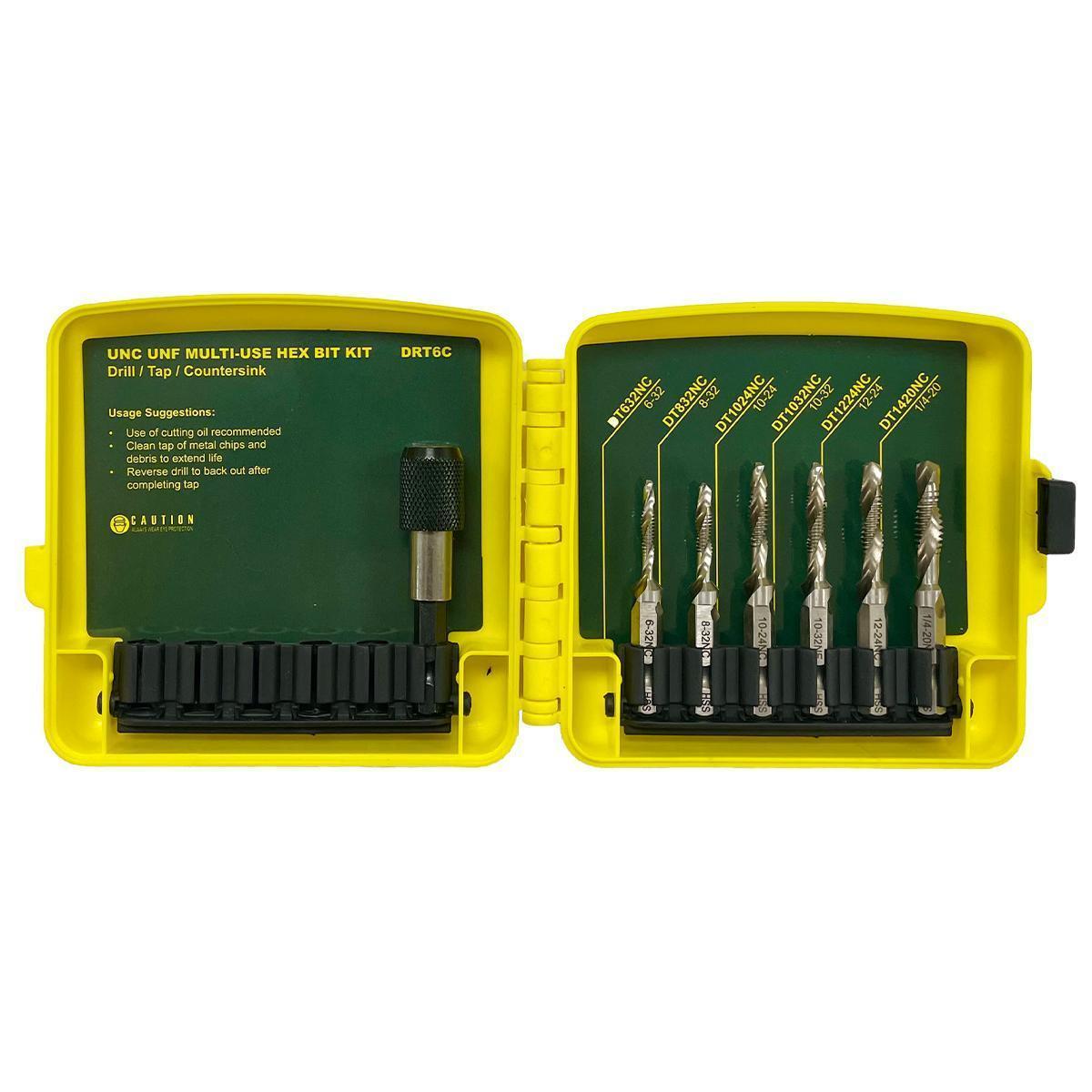 1-Piece Drill/Tap Hex Bit Kit - 6 Pieces - HSS