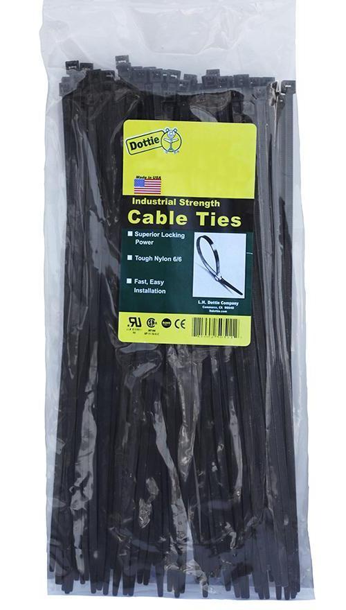 Dottie® DT6B 1-Piece Bent Tip Standard Duty Cable Tie, 7.56 in L x 0.18 in W x 0.052 in THK, Nylon, UV Black