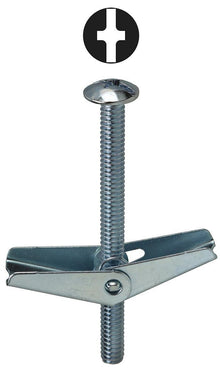 Dottie® TBC362 Toggle Bolt With Spring Wing Nut, 3/16-24 Screw, 2 in OAL, Steel, Mushroom Head, 1/2 in Drill