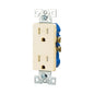 EATON TR1107LA Duplex Decorator Straight Blade Tamper Resistant Grounding Receptacle, 125 V AC, 15 A, 2 Poles, 3 Wires, Light Almond