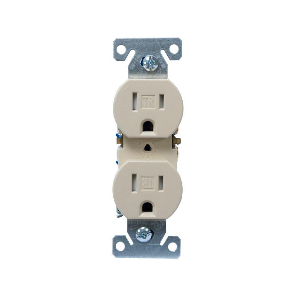 EATON Arrow Hart® TR270V Straight Blade Grounding Receptacle, 125 V AC, 15 A, 2 Poles, 3 Wires, Ivory