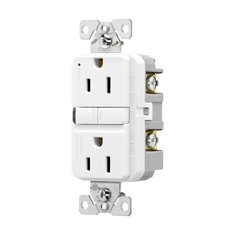 EATON TRGF15W-3-L Self-Test Slim GFCI Receptacle, 125 V, 15 A, White