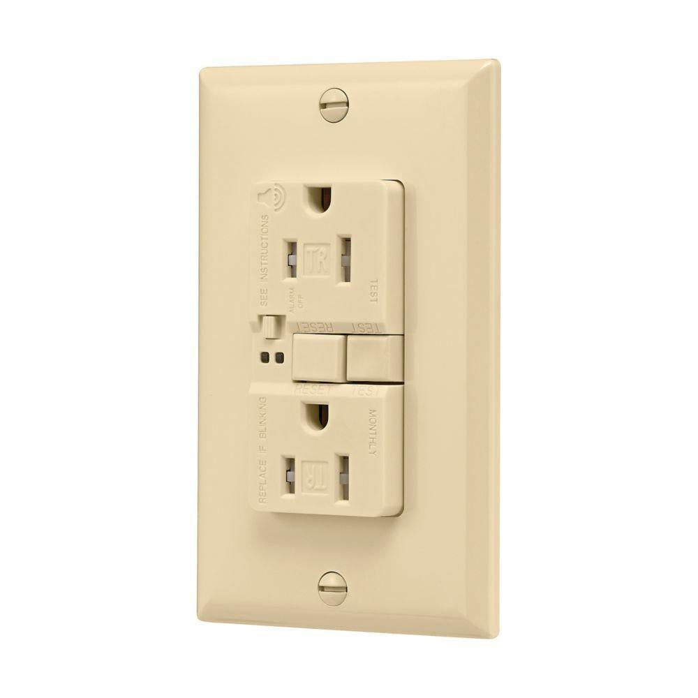 EATON Arrow Hart® TRSGFA15V TRSGFA Duplex Grounding Self-Test Tamper-Resistant GFCI Receptacle With Audible Alarm, 125 V AC, 15 A, 2 Poles, 3 Wires, Ivory