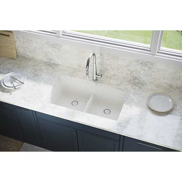 Quartz Luxe® 33" x 19" x 10" Equal Double Bowl Undermount Sink with Aqua Divide Ricotta