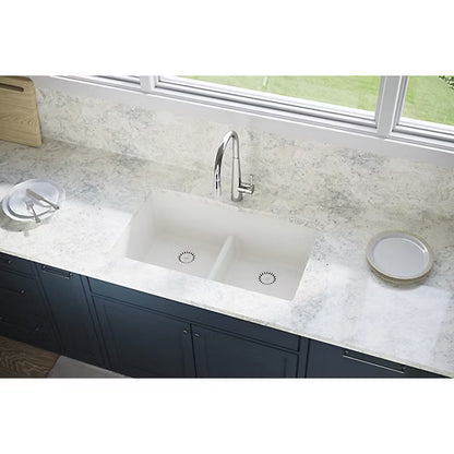Quartz Luxe® 33" x 19" x 10" Equal Double Bowl Undermount Sink with Aqua Divide Ricotta