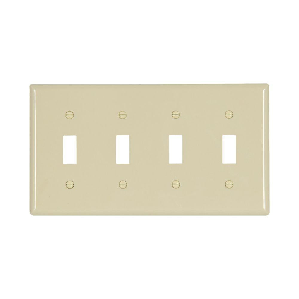 EATON Arrow Hart™ 5154V-BOX 5000 Standard Toggle Switch Wall Plate, 4 Gangs, 4.5 in W x 8.19 in H, Nylon/Thermoplastic, Ivory