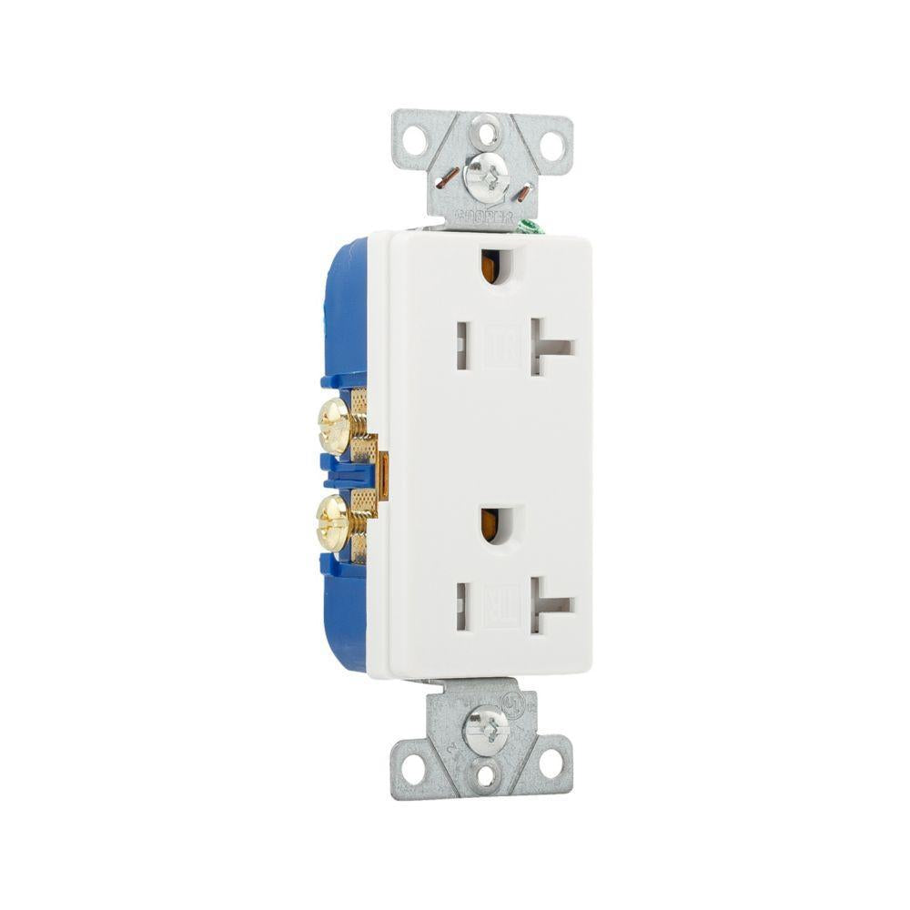 EATON TR1307W-BOX Decorator Duplex Grounding Tamper Resistant Straight Blade Receptacle, 125 V, 20 A, 2 Poles, 3 Wires, White