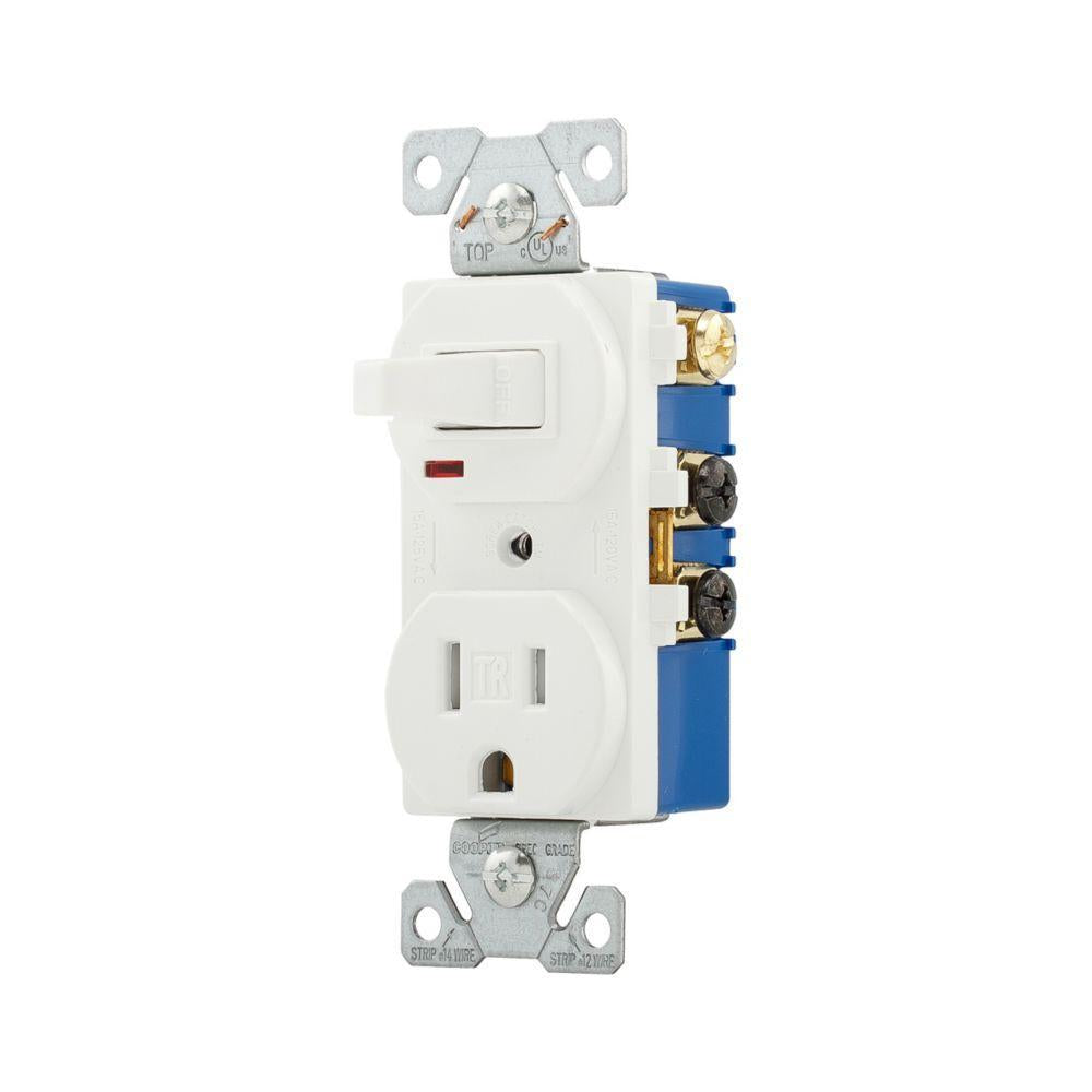Straight Blade Combination Switch and Receptacle - White