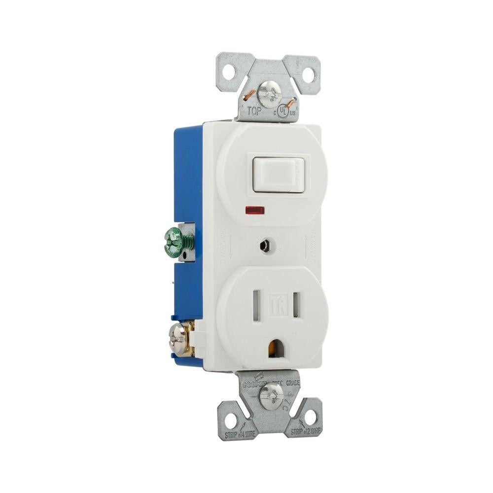 Straight Blade Combination Switch and Receptacle - White