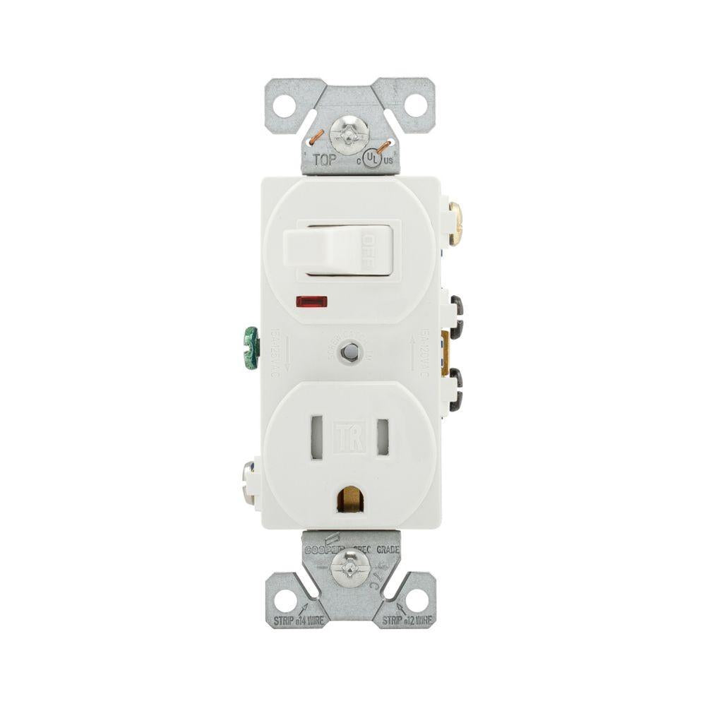Straight Blade Combination Switch and Receptacle - White