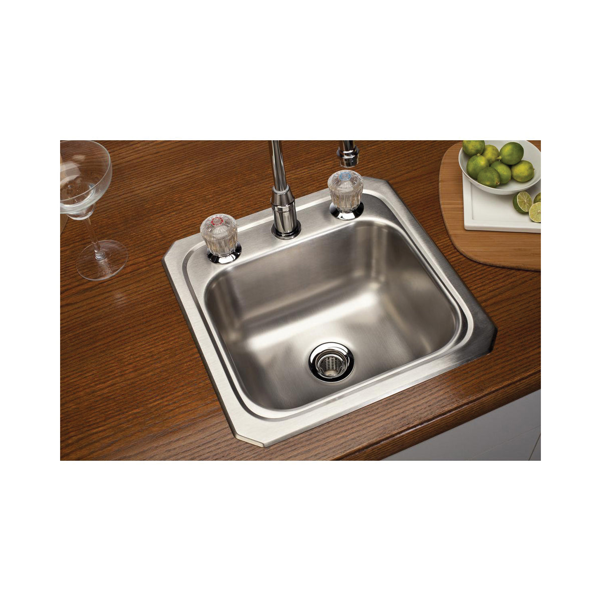 Elkay® BCR150 Celebrity Traditional Kitchen Bar Sink, Brushed Satin, Squared Shape, 12 in L x 10 in W Bowl x 6 in D Bowl, 15 in L x 15 in W x 6-1/8 in H, Drop-In/Top Mounting, 304 Stainless Steel