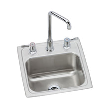 Elkay® BLH15C Lustertone™ Classic Bar Sink and Faucet Kit, Squared Shape, 12 in L x 9-1/4 in W Bowl x 7 in D Bowl, 3 Faucet Holes, 15 in L x 15 in W x 7-1/8 in D, Drop-In Mounting, Stainless Steel