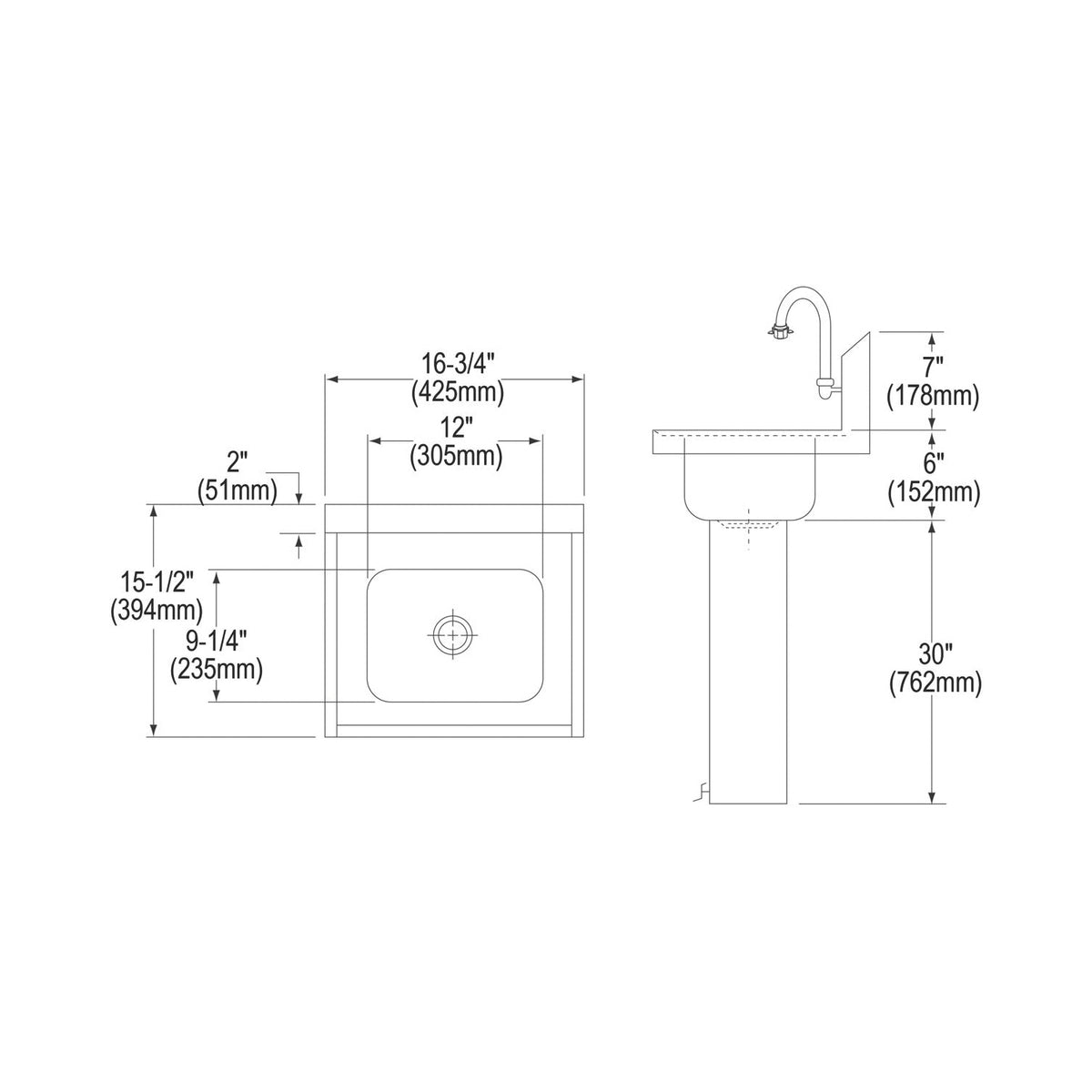 Elkay® CHSP1716C Lead Free Scrub/Handwash Sink Package, Rectangle Shape, 16-3/4 in W x 15-1/2 in D x 6 in H, Wall Mounting, 304 Stainless Steel, Buffed Satin