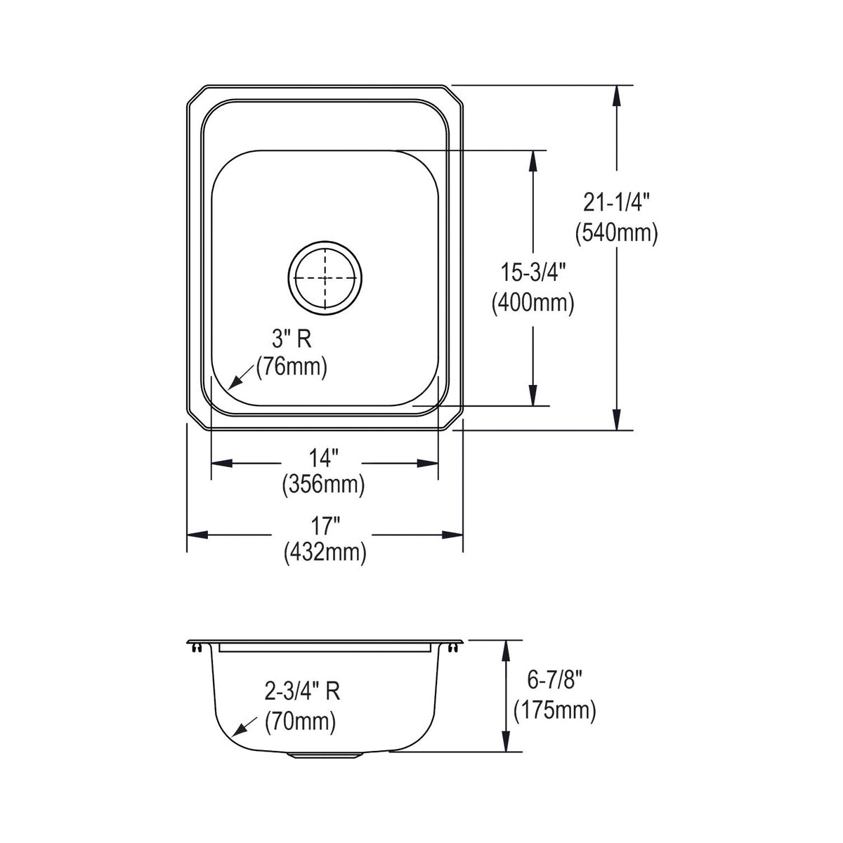 Celebrity - 17" Traditional Kitchen Sink - Drop-in/Top