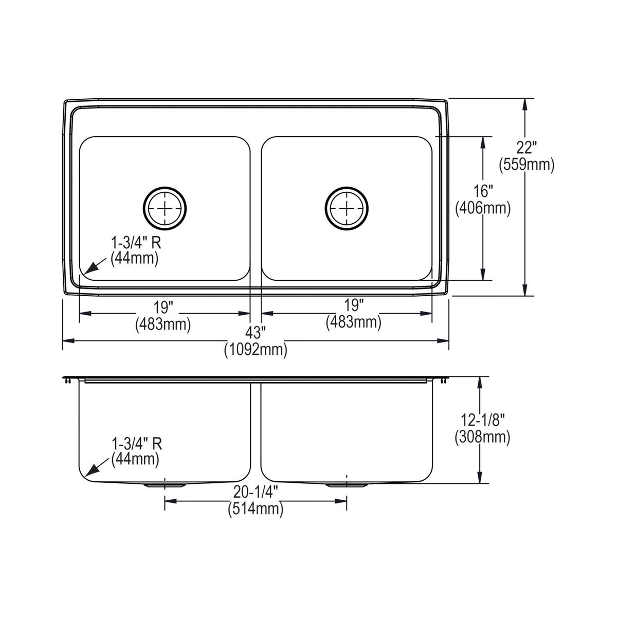 Lustertone Classic - 43" Traditional Kitchen Sink
