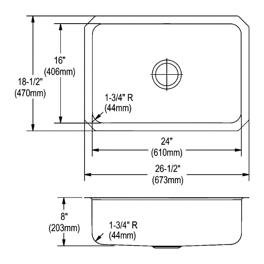 Dayton - 26-1/2" Kitchen Sink - Undermount - Single Bowl