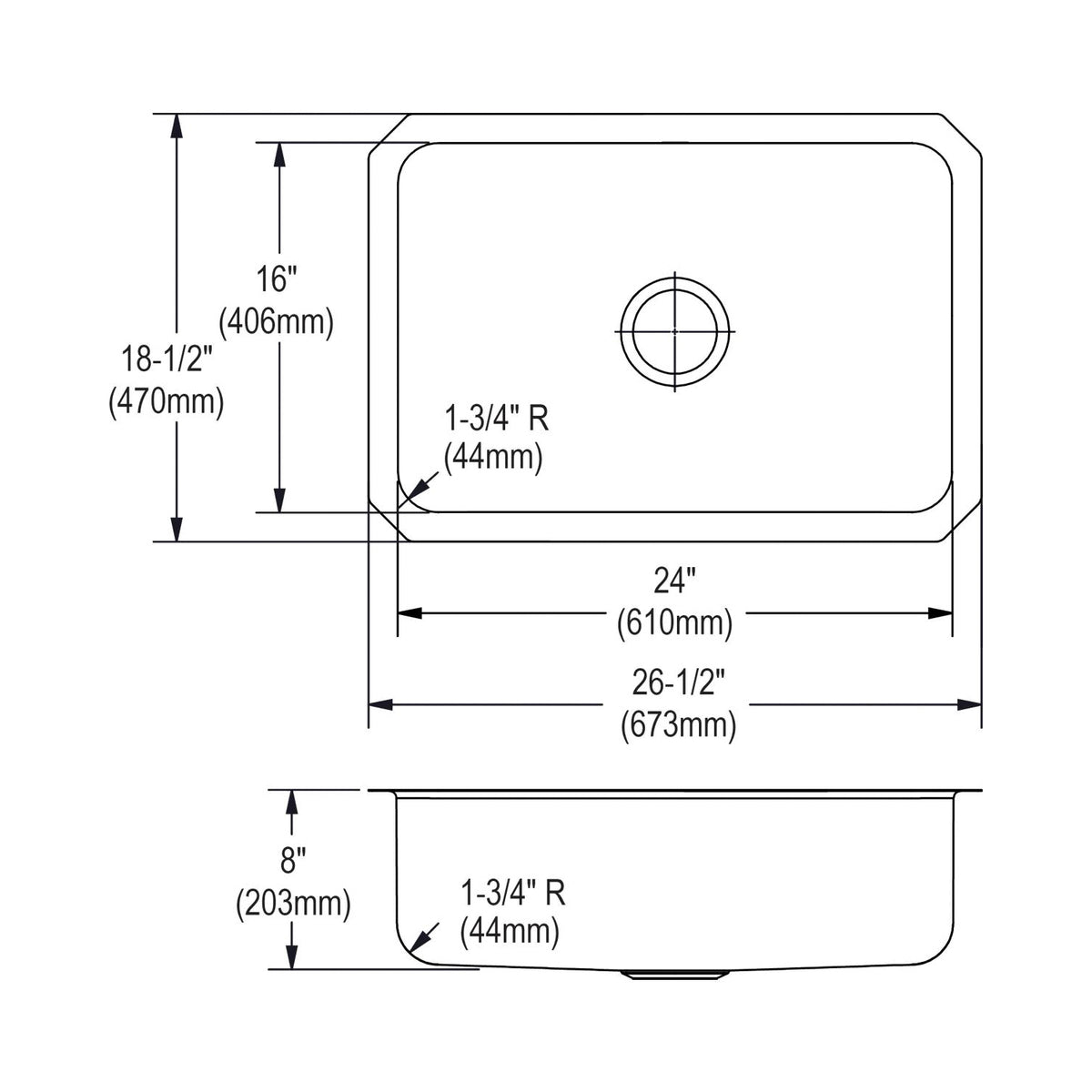 Dayton - 26-1/2" Kitchen Sink - Undermount - Single Bowl