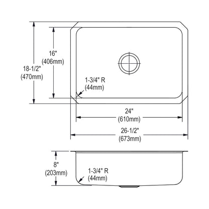 Dayton - 26-1/2" Kitchen Sink - Undermount - Single Bowl