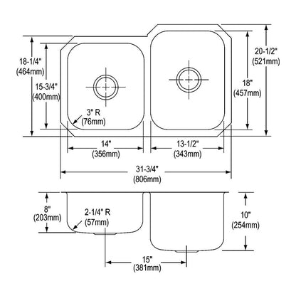 Dayton - 31-3/4" Offset Kitchen Sink - Undermount