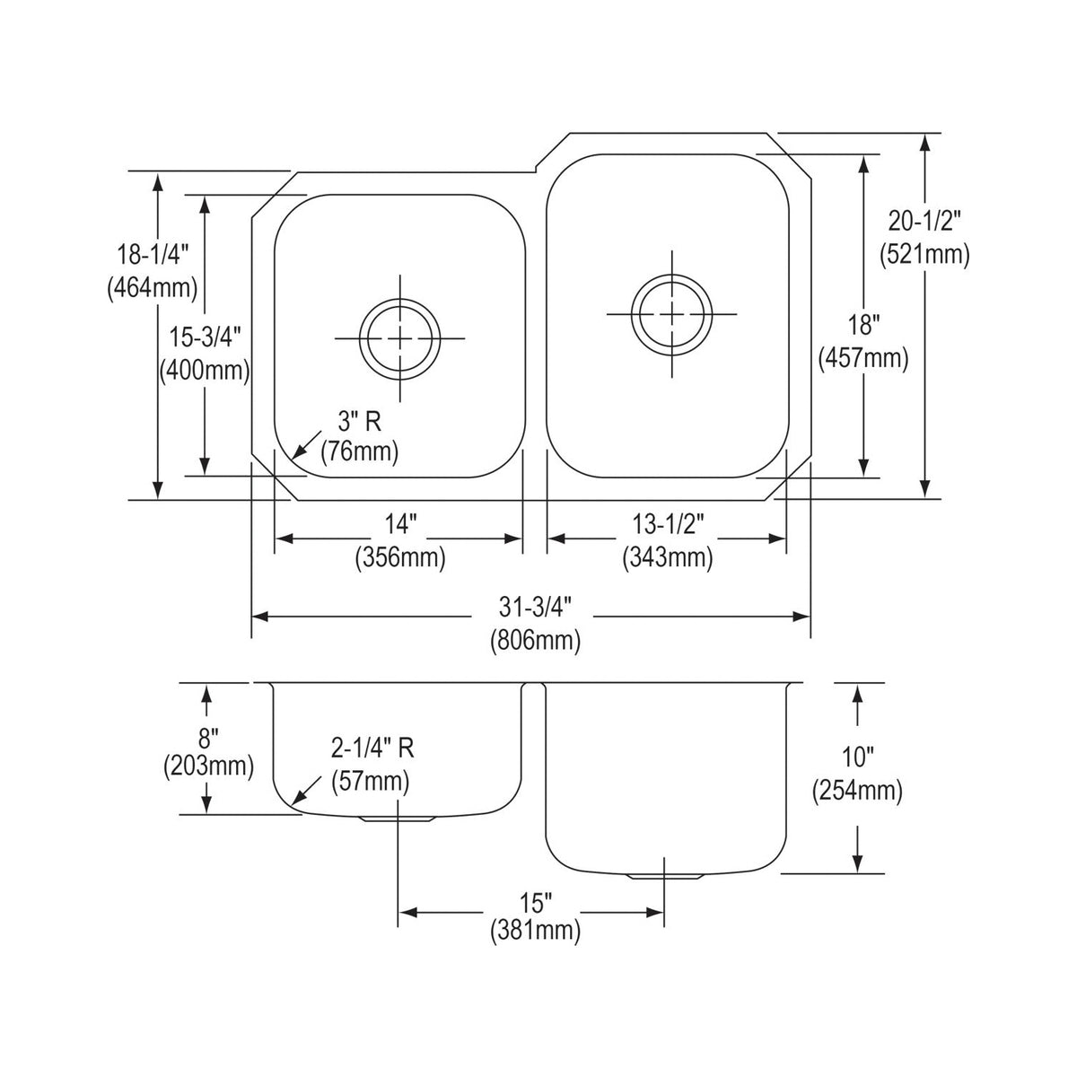 Dayton - 31-3/4" Offset Kitchen Sink - Undermount