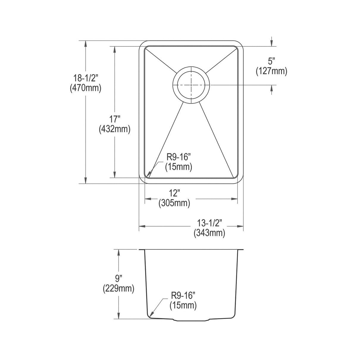 Crosstown - Transitional Kitchen Bar Sink Kit - Undermount