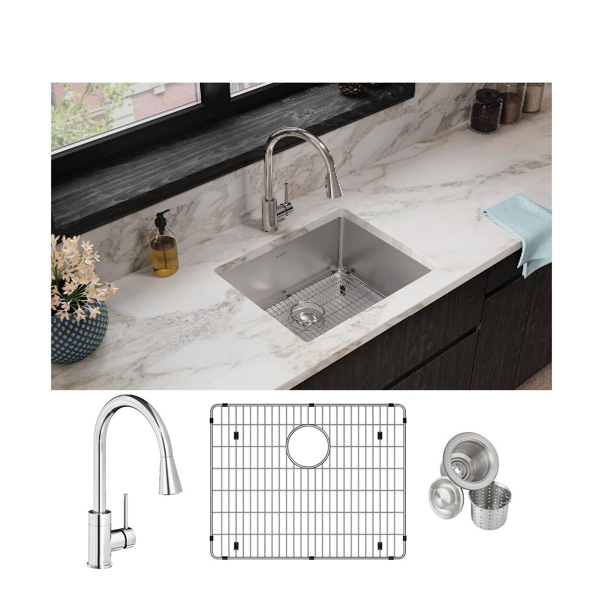Crosstown - 22-1/2" Transitional Kitchen Sink and Faucet Kit