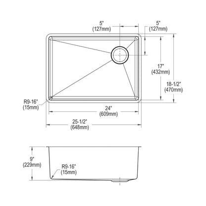 Crosstown - 25-1/2" Transitional Kitchen Sink Kit