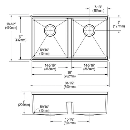 Crosstown - 31-1/2" Kitchen Sink Kit with Aqua Divide