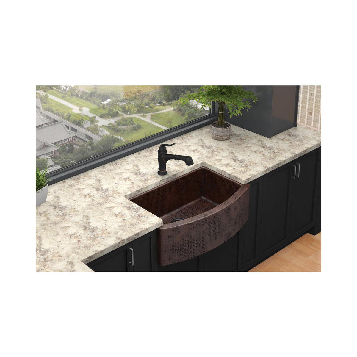 Elkay® ECUFS2915ACH Apron Front Sink, Rectangle Shape, 33 in W x 22 in D x 10-1/2 in H, Reinforced Base Mount, Copper, Antique Hammered, Import